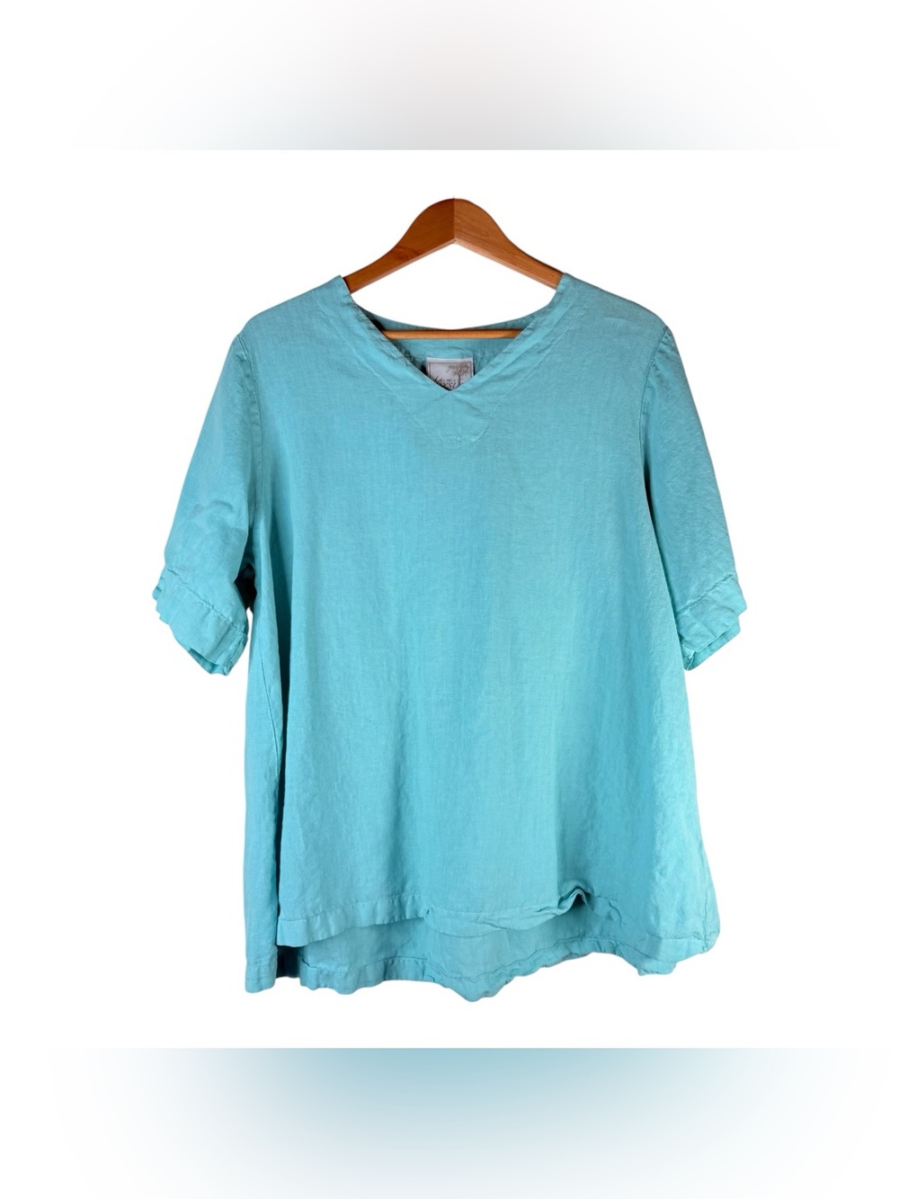 La Fixsun Women’s Light Blue V-Neck Women's Top Linen Size Large